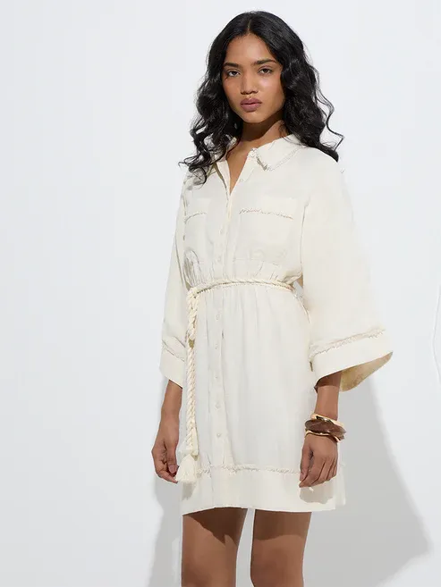 Off-White Shirt Dress with Belt