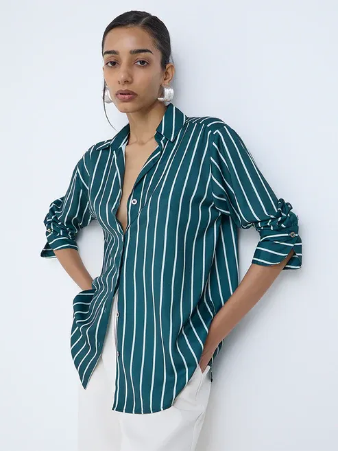 Teal Striped Shirt