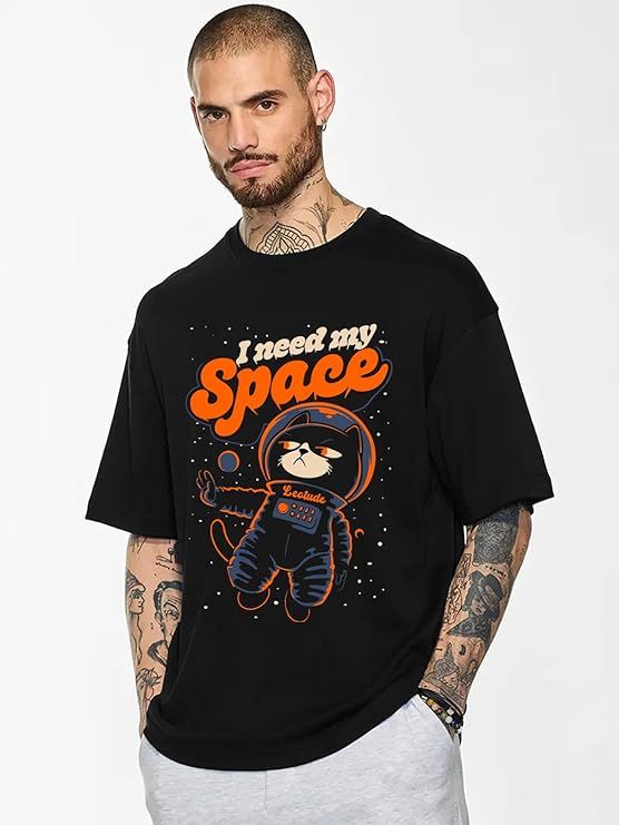 Half Sleeve Oversized Cottonblend Round Neck Drop Shoulder Printed Men's T-Shirt
