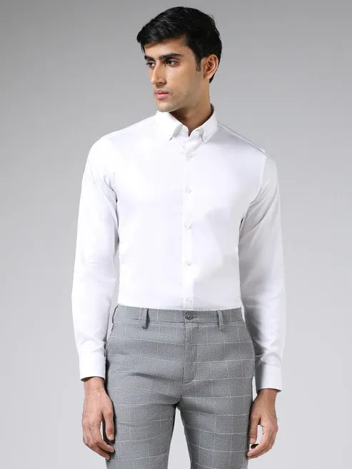 Formals Solid White Cotton-Blend Slim-Fit Shirt