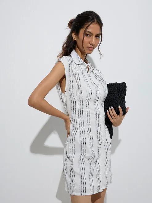 White Stripe Printed Cotton Shirt Dr
