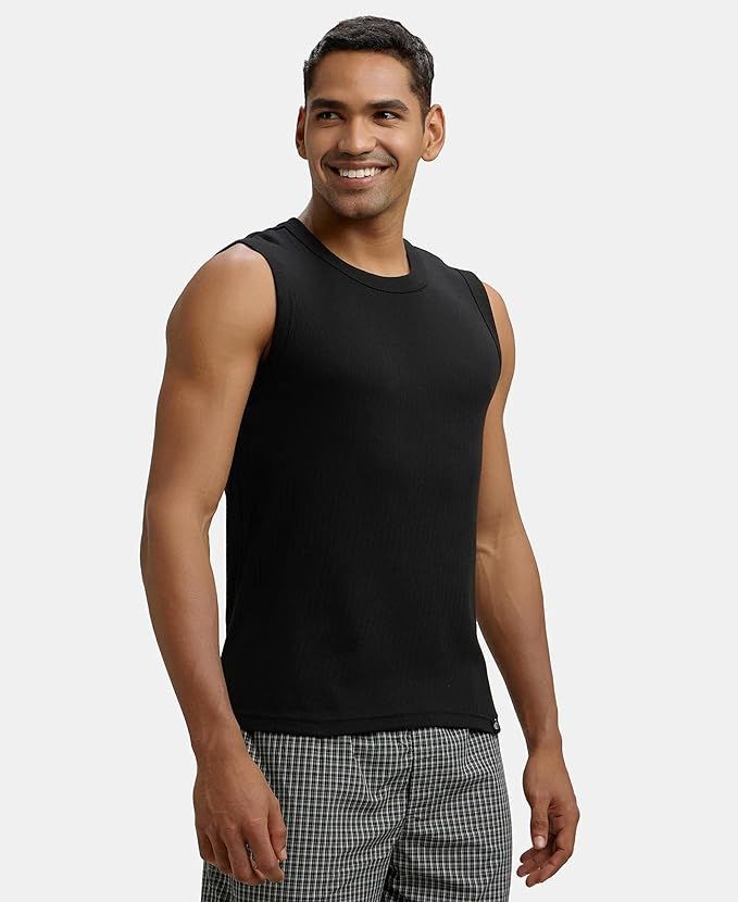Men's Super Combed Cotton Rib Solid Slim Fit Round Neck Muscle Vest