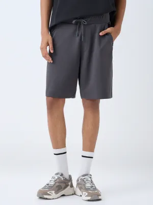 Charcoal Solid Relaxed-Fit Mid-Rise Shorts