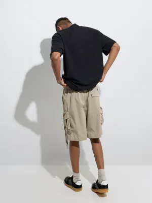 Taupe Cargo-Style Relaxed-Fit Mid-Rise Shorts