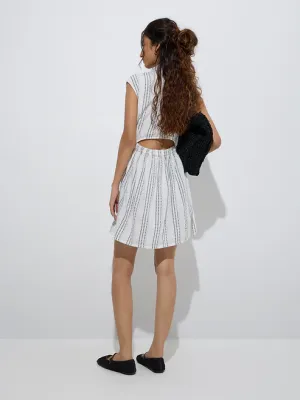 White Stripe Printed Cotton Shirt Dr