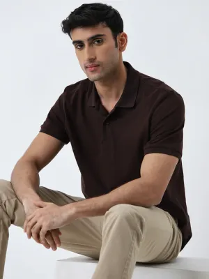 Casuals Brown Relaxed-Fit Cotton-Blend Polo T-Shirt