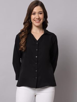 Women's Crepe Regular Fit Solid V Collered Casual Shirt