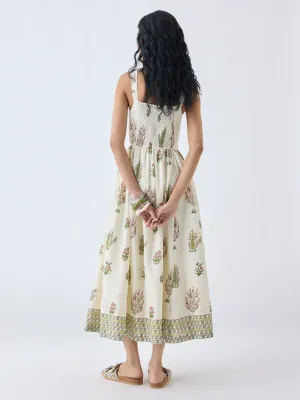 Off-White Cotton A-Line Dress