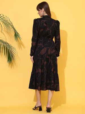 Women's Casual Full Sleeve Crepe Fit & Flare Dress