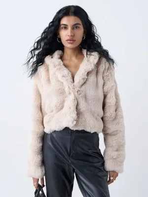 Beige Hooded Fur Jacket