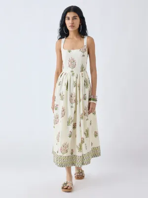 Off-White Cotton A-Line Dress