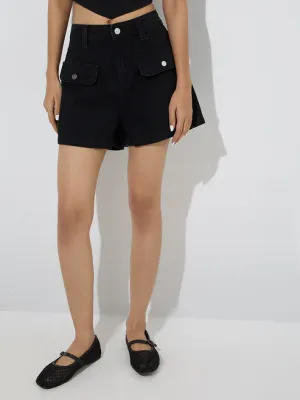 Black High-Rise Denim Shorts