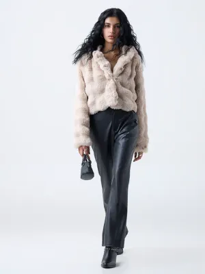 Beige Hooded Fur Jacket