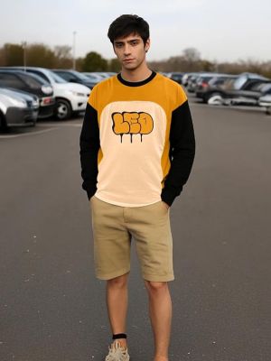 Oversized Full Sleeve Cottonblend Graphic Printed Round Neck Drop Shoulder Tshirt for Man