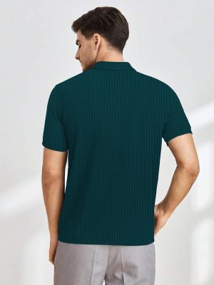 Men's Polyster Blend Regular Fit T-Shirt with Half Sleeve Chain Polo Collar V-Neck Standard Length and Classic Style