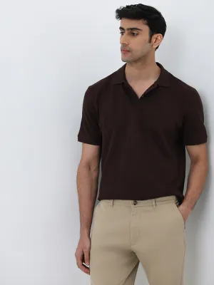 Casuals Brown Relaxed-Fit Cotton-Blend Polo T-Shirt