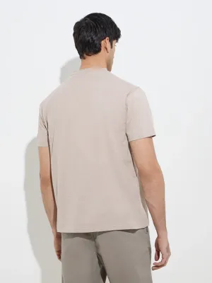 Casuals Beige Slim-Fit Cotton T-Shirt