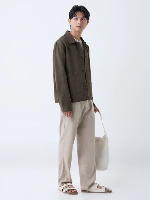 Olive Textured Relaxed-Fit Cotton Jacket