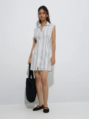 White Stripe Printed Cotton Shirt Dr