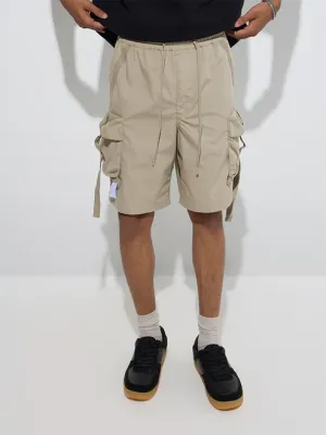 Taupe Cargo-Style Relaxed-Fit Mid-Rise Shorts