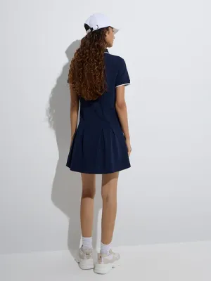 Navy Pleated A-Line Dress
