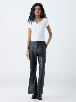 White Ribbed Criss-Cross Design Top