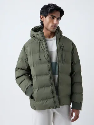 Casuals Olive Solid Relaxed-Fit Puffer Jacket