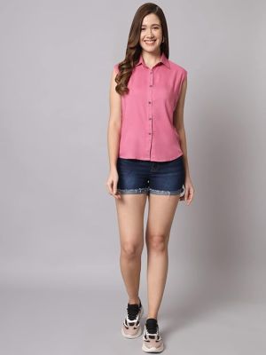 Women's Rayon Blend Regular Fit Solid Casual Sleevesless Shirt