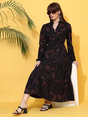 Women's Casual Full Sleeve Crepe Fit & Flare Dress