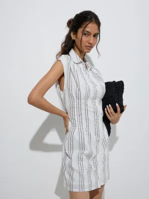 White Stripe Printed Cotton Shirt Dr