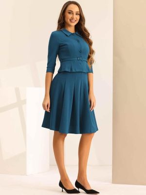 Business Skirt Suit Sets for Women's 2 Piece Outfits Office 3/4 Sleeve Blazer Jacket Pleated Skirts