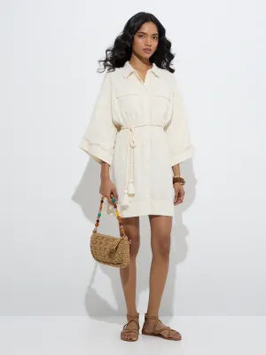 Off-White Shirt Dress with Belt