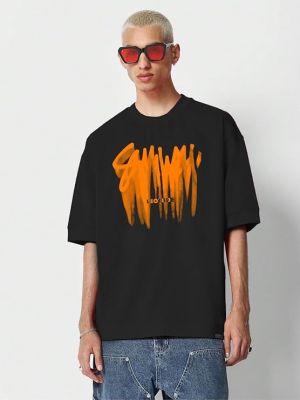 Half Sleeve Oversized Cottonblend Round Neck Printed Men's T-Shirt (Color Black)