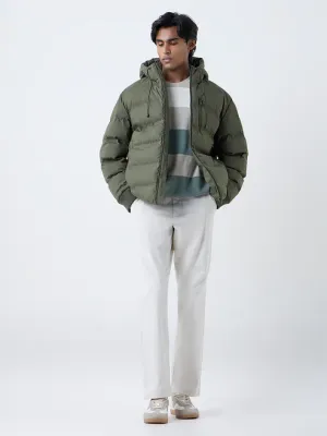 Casuals Olive Solid Relaxed-Fit Puffer Jacket
