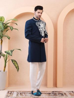 Men's Navy Blue Indo-Western Set