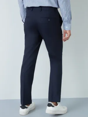 Formals Navy Slim-Fit Mid-Rise Trousers