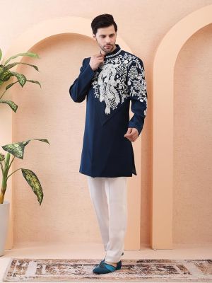 Men's Navy Blue Indo-Western Set