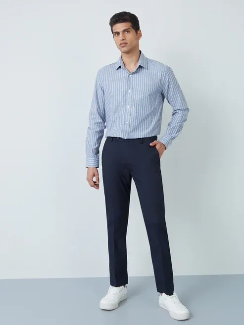 Product Formals Navy Slim-Fit Mid-Rise Trousers Image
