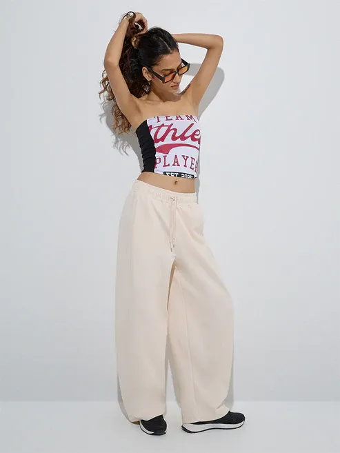 Product Beige Solid High-Rise Cotton Track Pants Image