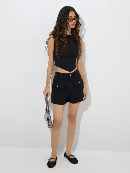 Product Black High-Rise Denim Shorts Image