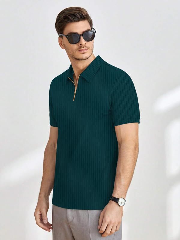 Product Men's Polyster Blend Regular Fit T-Shirt with Half Sleeve Chain Polo Collar V-Neck Standard Length and Classic Style Image