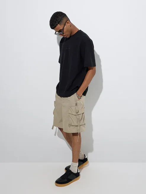 Product Taupe Cargo-Style Relaxed-Fit Mid-Rise Shorts Image