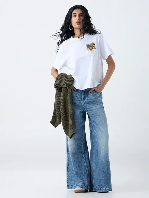 White Printed Cotton T-Shirt