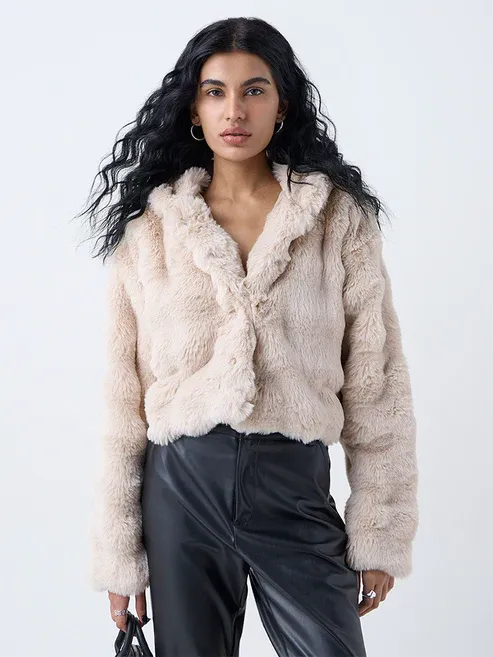 Product Beige Hooded Fur Jacket Image