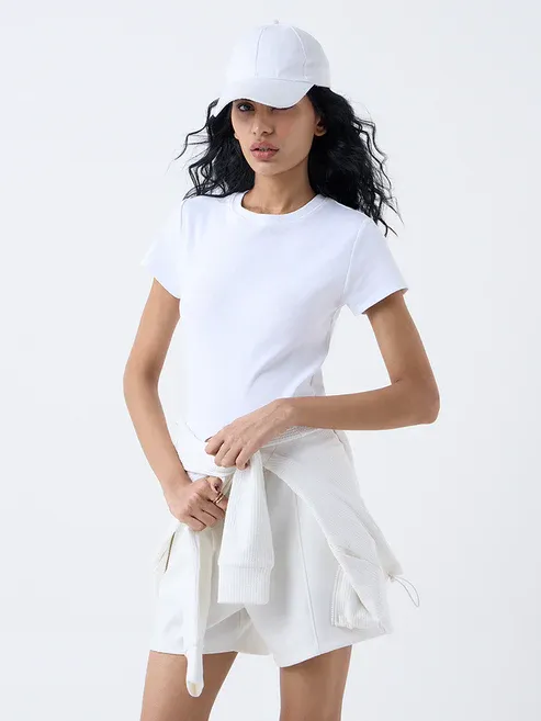 Product White Ribbed Cotton-Blend T-Shirt Image