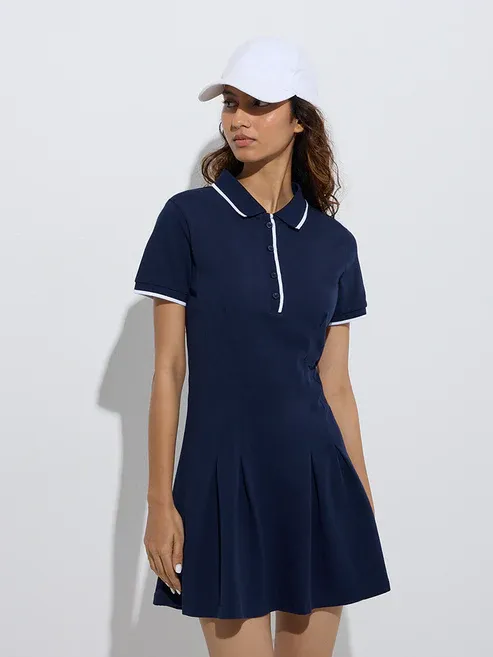 Product Navy Pleated A-Line Dress Image