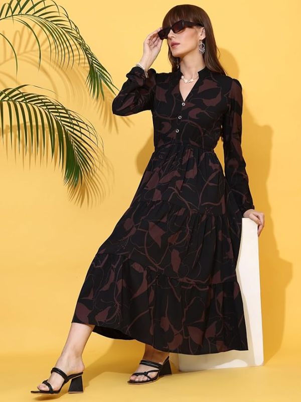 Product Women's Casual Full Sleeve Crepe Fit & Flare Dress Image