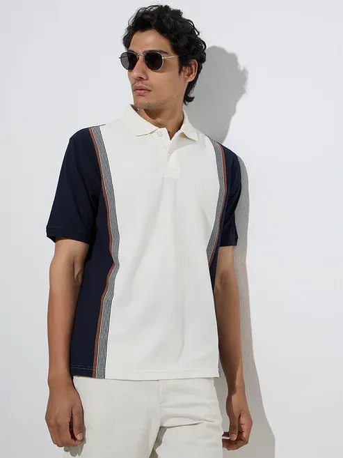 Product Casuals Off-White Relaxed-Fit Cotton-Blend Polo T-Shirt Image