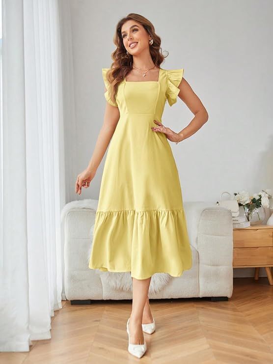 Product Girl's & Women's Solid Color Square Neck, Ruffle-Trimmed Hem Sleeveless Image