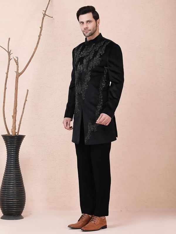 Product Men’s Black Velvet Indo-Western SetS Image